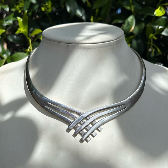 Solid Sterling Silver .925 Choker Cuff Necklace - Picture 8 of 9